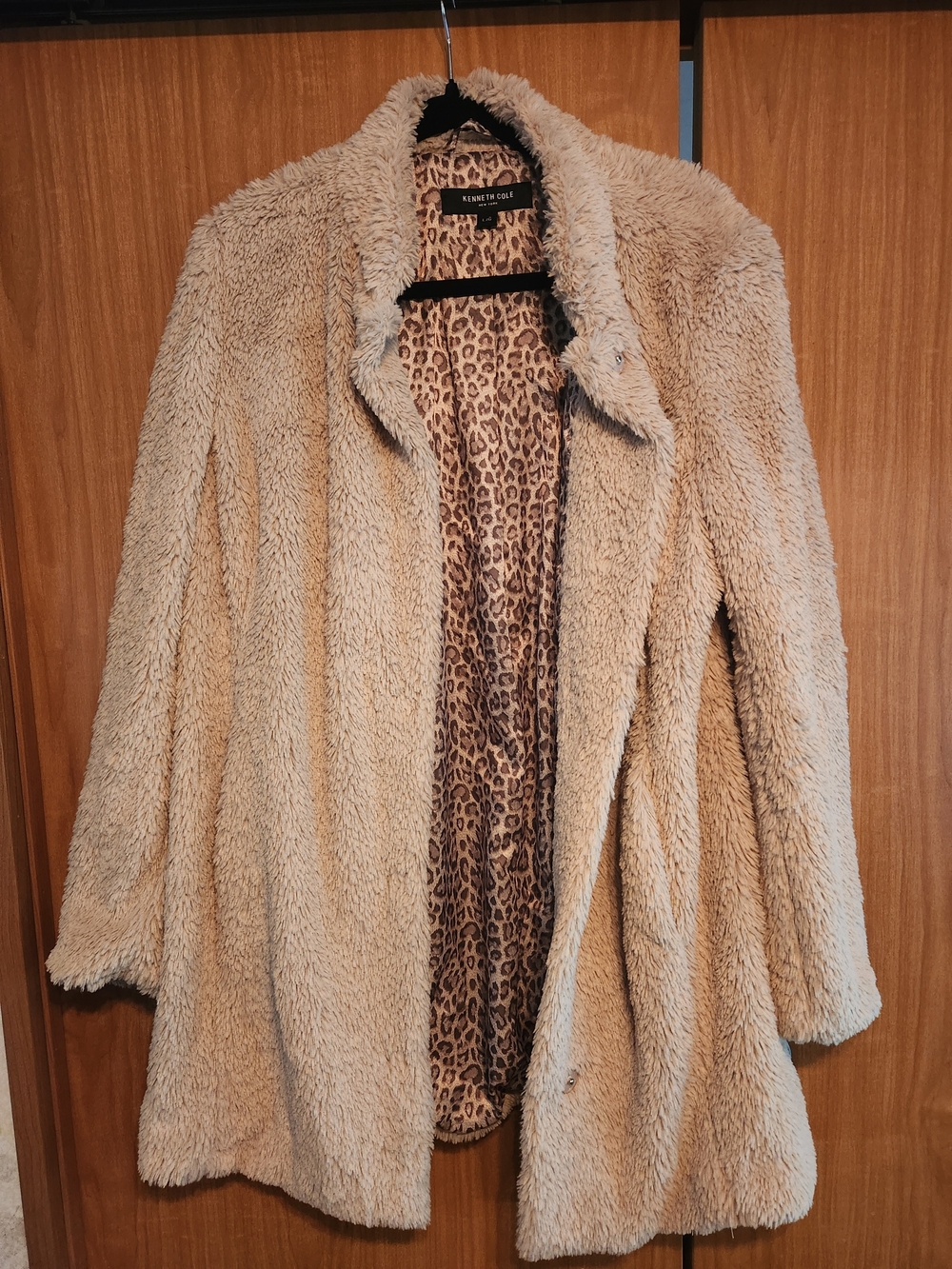 Kenneth Cole Women's Cream Faux-Shearling Coat with Leopard Lining
